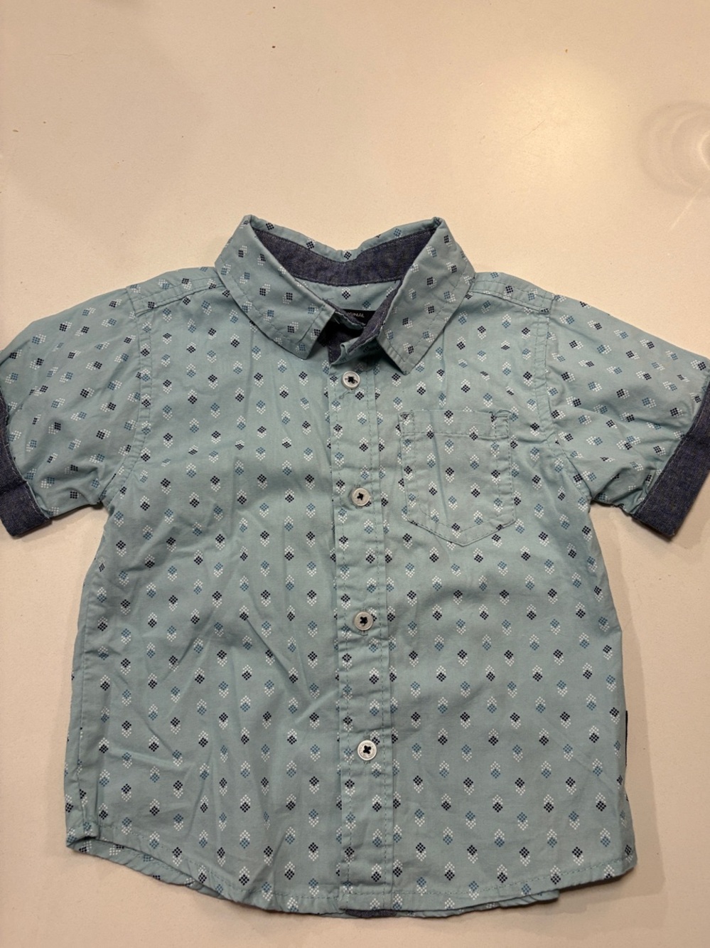 Ben Sherman Button-Front Short Sleeve Shirt - Light Blue Diamond Print